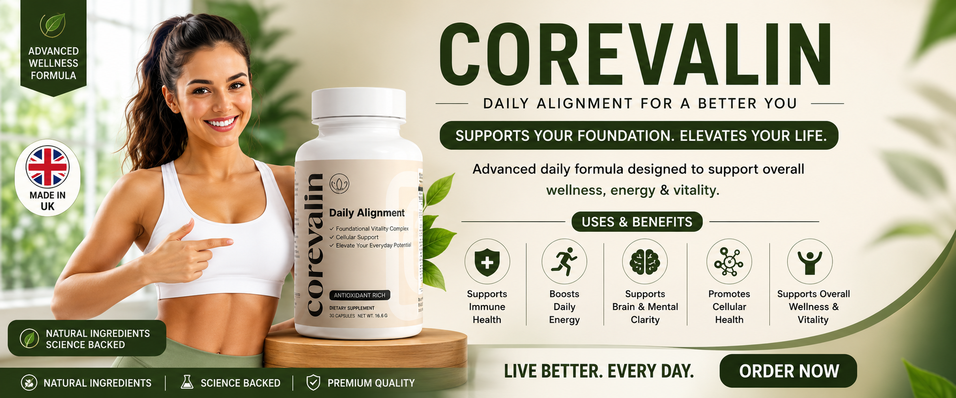 Corevalin Daily Alignment advanced wellness formula made in the UK